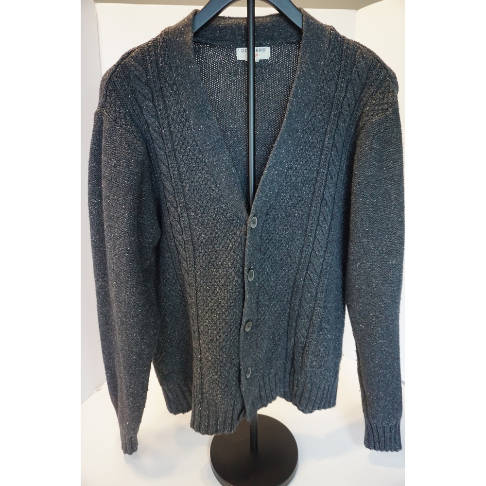 Dockers Mens Charcoal Gray Flecked Cable Knit Button Front Cardigan Sweater L